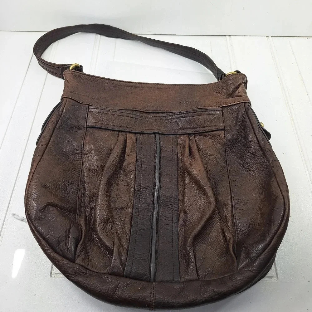 Sabina New York Genuine Leather Shoulder Hobo Brown Big Carry Bag Tote. - Picture 5 of 11